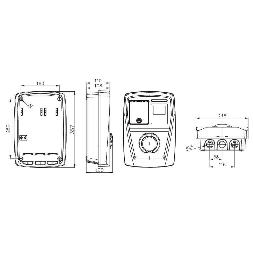 Charging station 3 phase, 11Kw with type 2 socket + balance power regulation