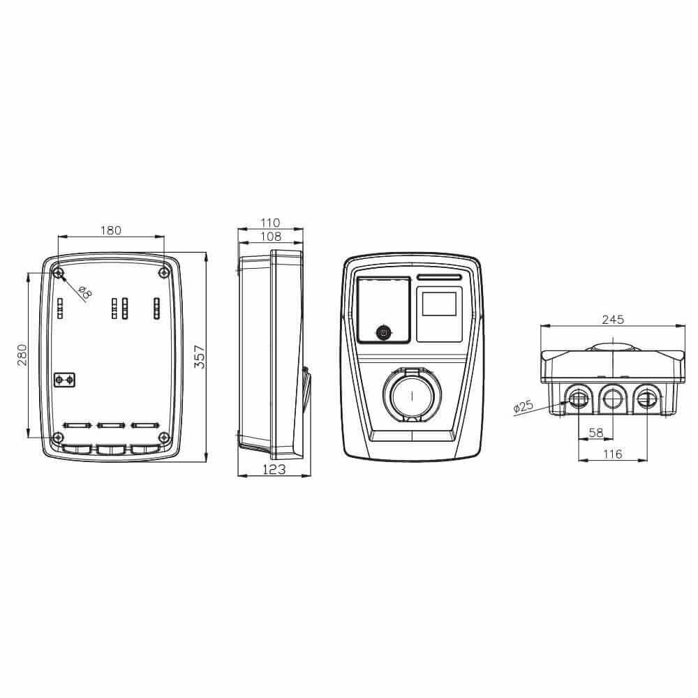Charging station 3 phase , 22Kw with type 2 socket + balancing power regulation + OCPP protocol