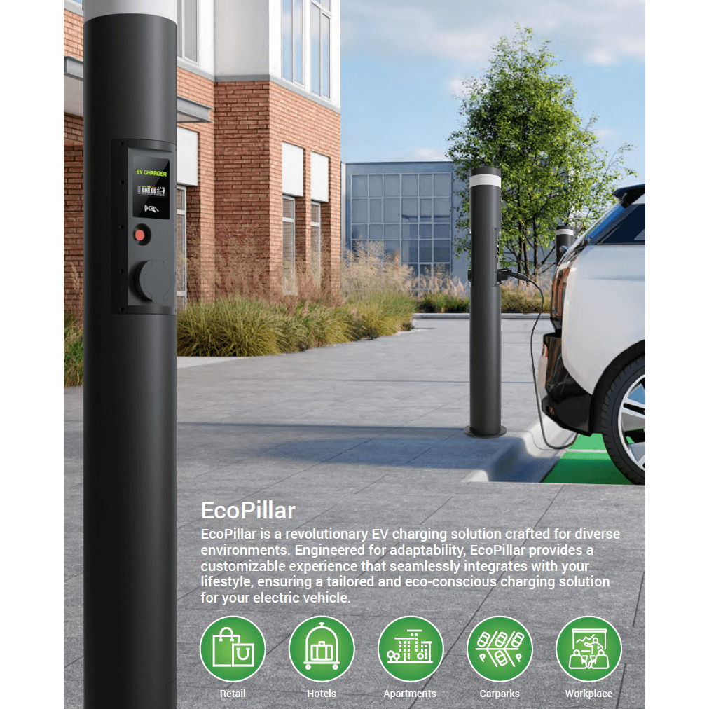 EcoPillar 2x22kW charging station with OCPP protocol, Wi-fi control
