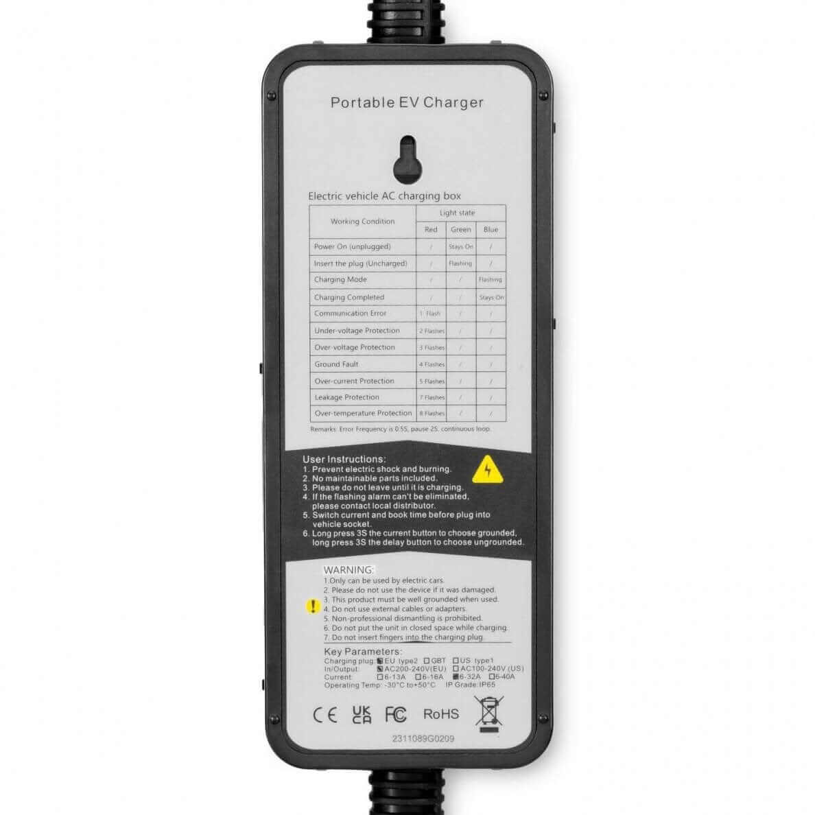 Charging cable 220V - Type 1 ( 32A, 1 phase 7,2 kW)