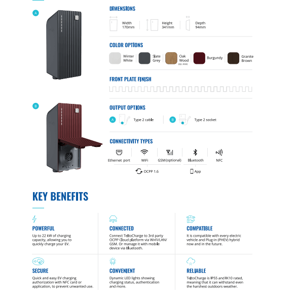 Teltonika charging station - 7,4kW, 1 phase with Type 2 cable